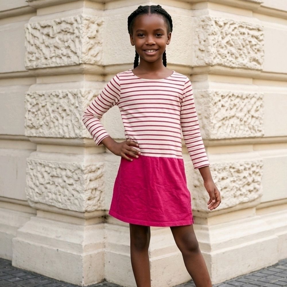 GAP Girls Large 10 Red & Cream Stripe Long Sleeve Knit Dress Comfy Casual School